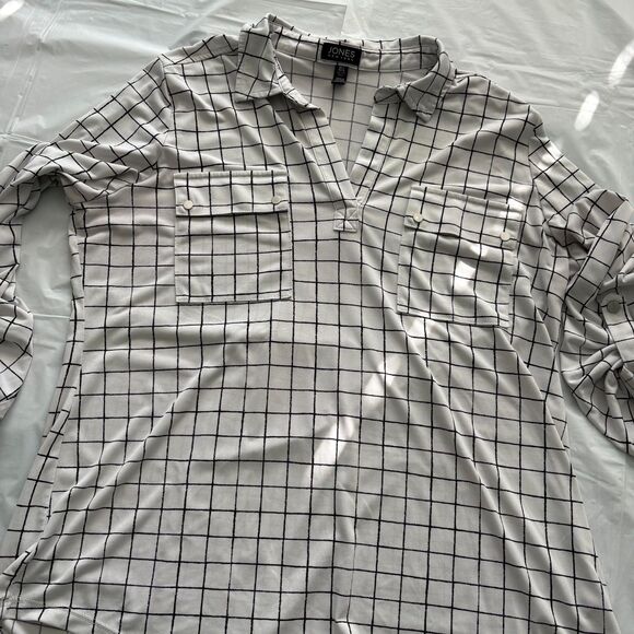 Jones New York Blouse Long Sleeve w/Button Up Strap Size Large Black/Whi… - Picture 8 of 11